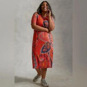 Anthropologie Farm Rio Orange Tropical Giannina Knit Midi Dress Plus Size 1X